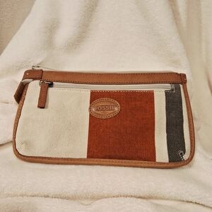 Fossil Men's Brown and Cream Canvas Toiletry Bag